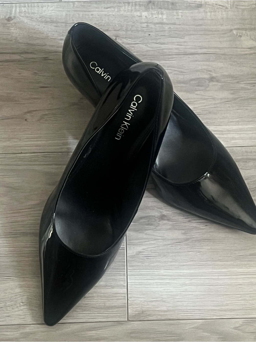 Calvin Klein Black Patent Pointed-Toe Pumps
